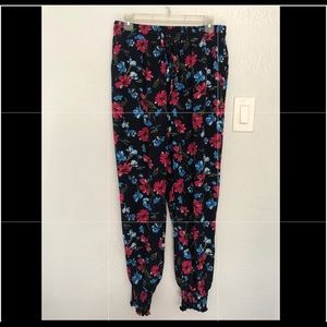 Floral Gathered Waist Pants - 0XL